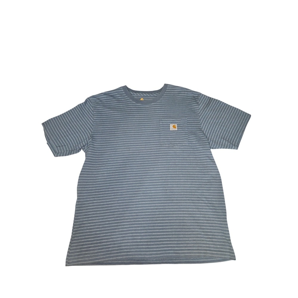 Carhartt Gray/Blue Striped Pocket T-Shirt Men's Large Original Fit